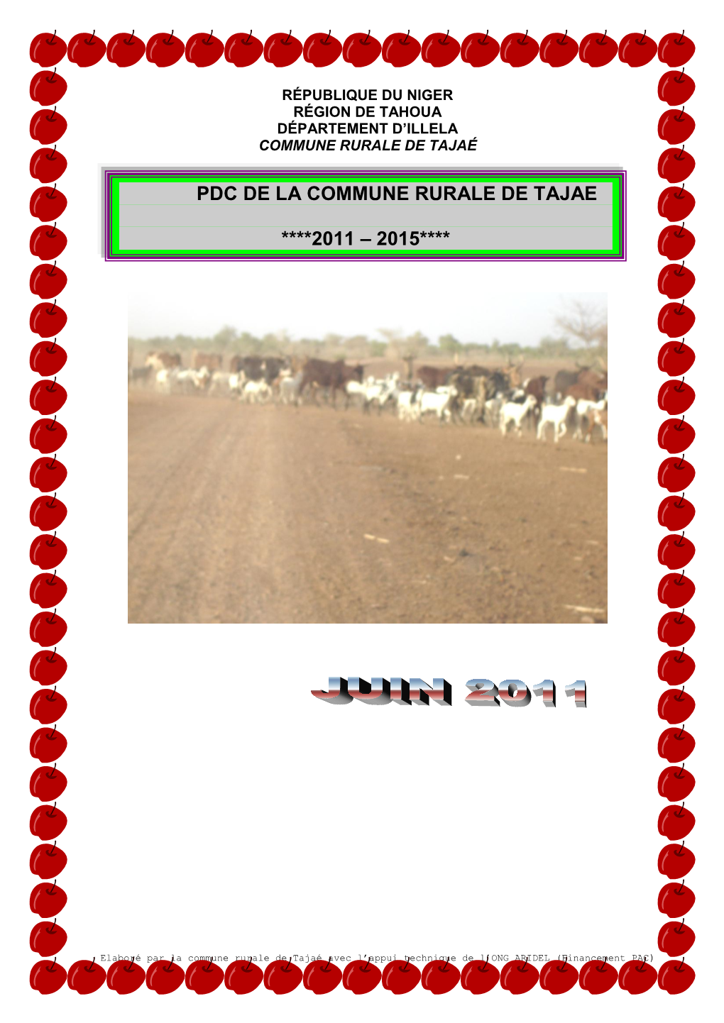 Pdc De La Commune Rurale De Tajae ****2011 – 2015****