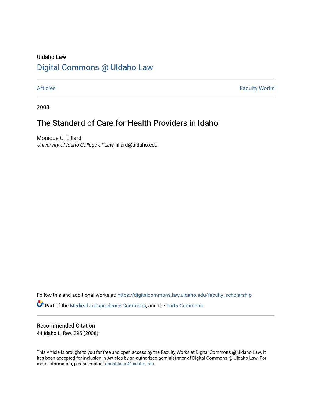 The Standard of Care for Health Providers in Idaho