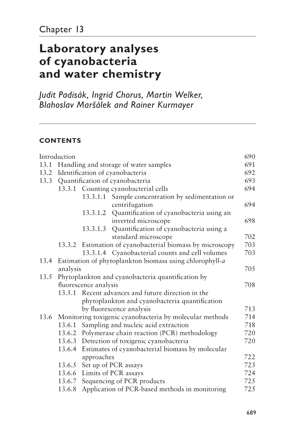 Chapter 13 Laboratory Analyses of Cyanobacteria and Water Chemistry