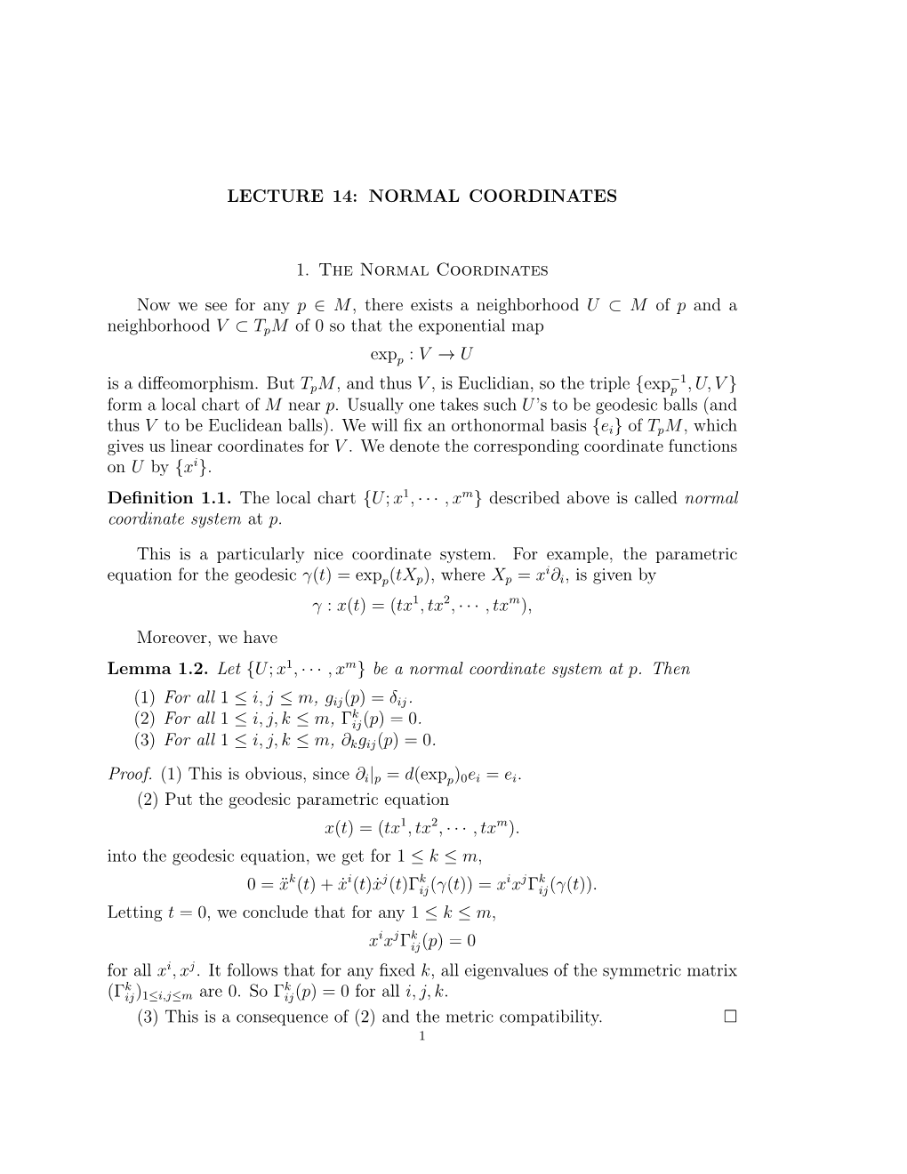 LECTURE 14: NORMAL COORDINATES 1. the Normal