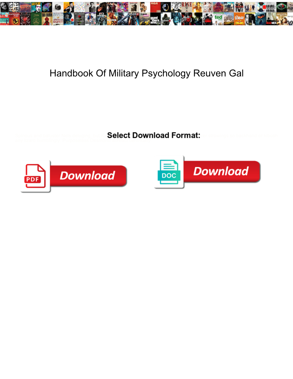 Handbook of Military Psychology Reuven Gal