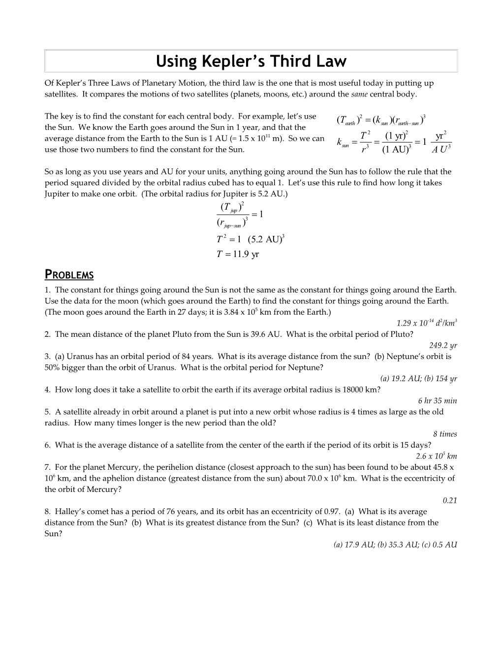 Using Kepler S Third Law