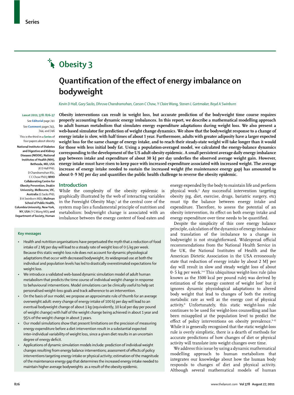 Quantification of the Effect of Energy Imbalance on Bodyweight