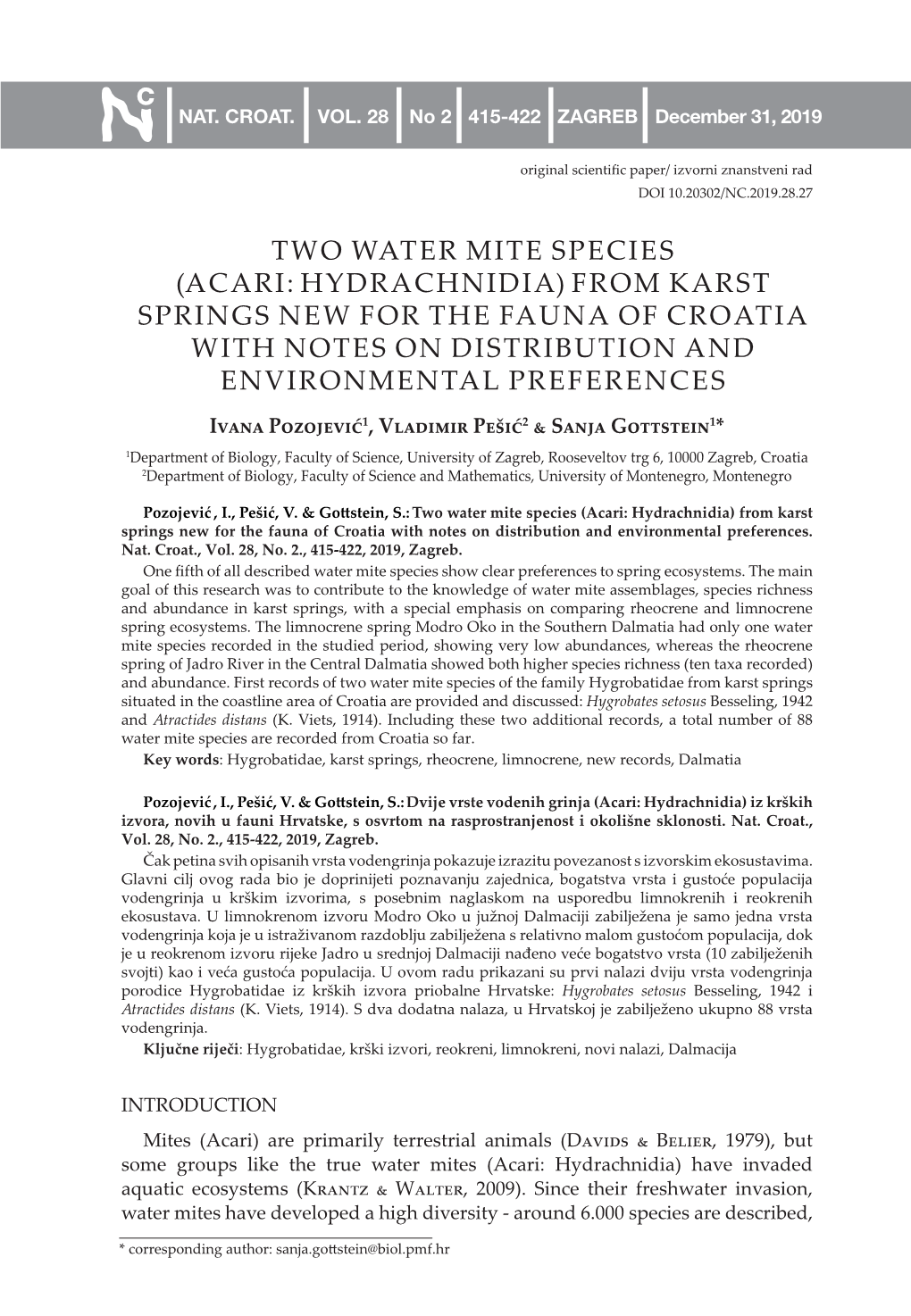 Two Water Mite Species (Acari: Hydrachnidia) from Karst