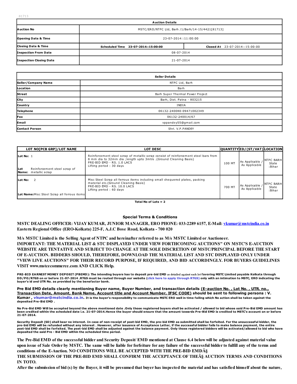 Mstc Dealing Officer