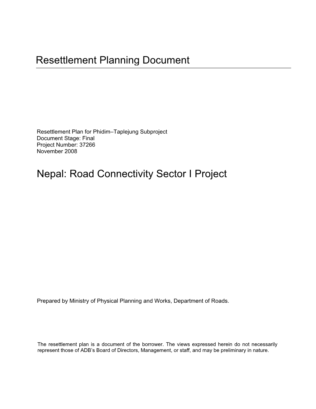 Road Connectivity Sector I Project