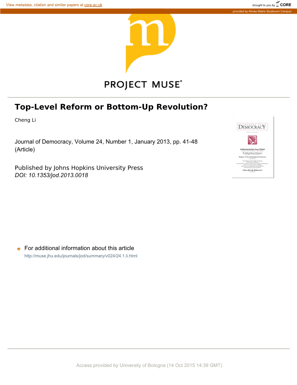 Top-Level Reform Or Bottom-Up Revolution?