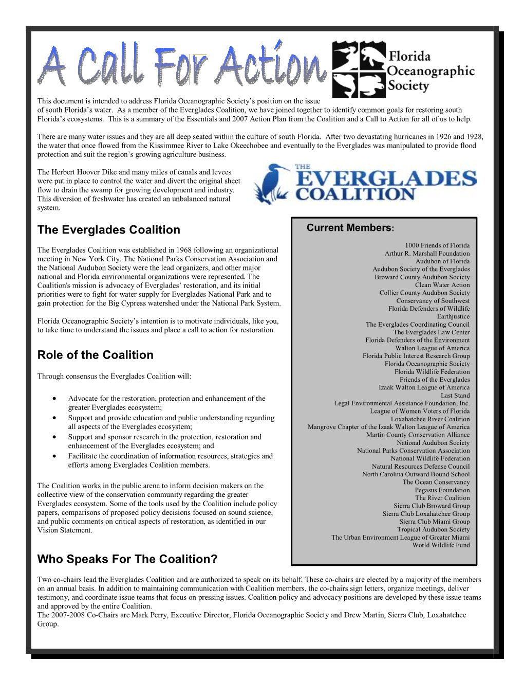 The Everglades Coalition Role of The