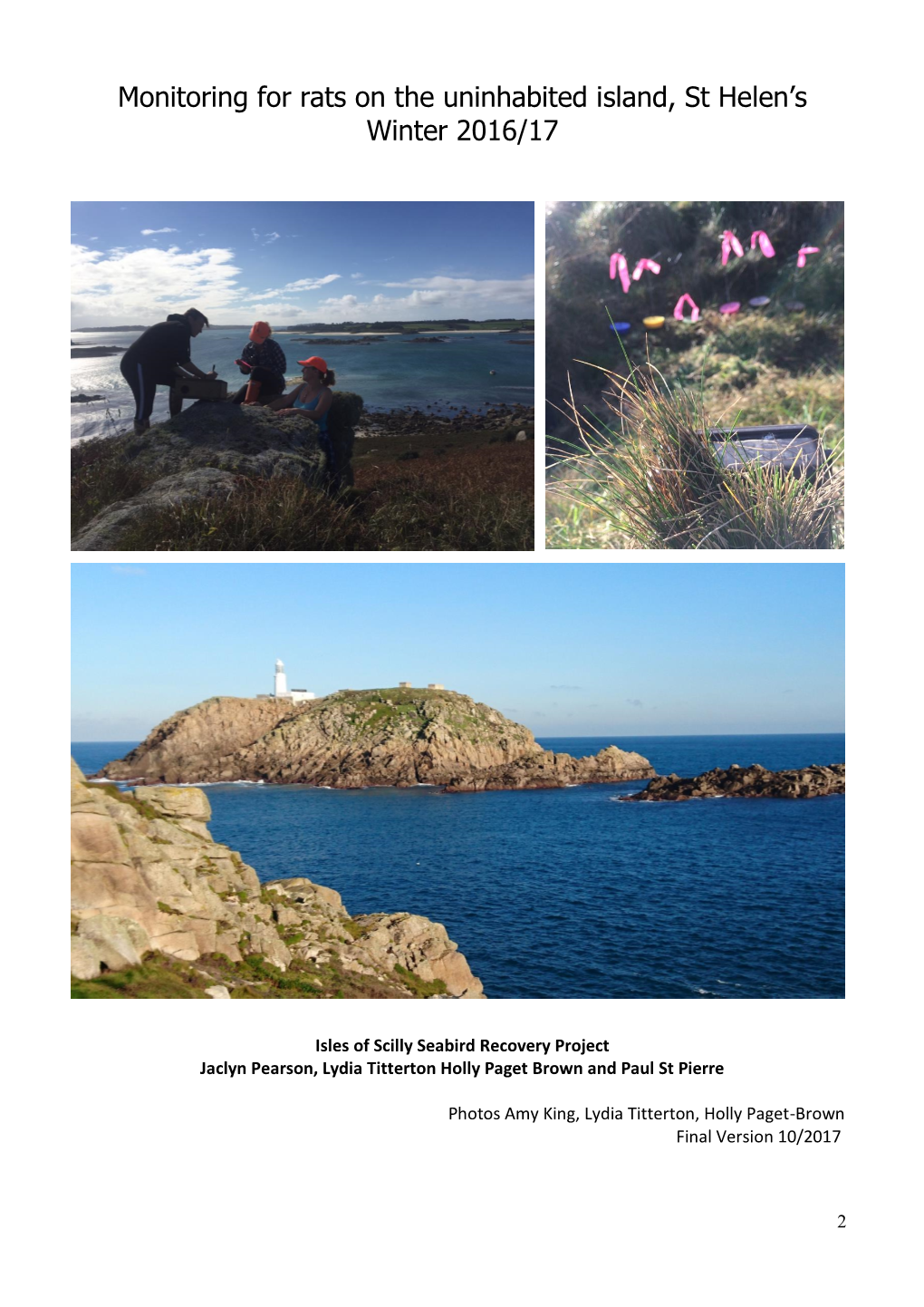 Monitoring for Rats on the Uninhabited Island, St Helen's Winter 2016/17