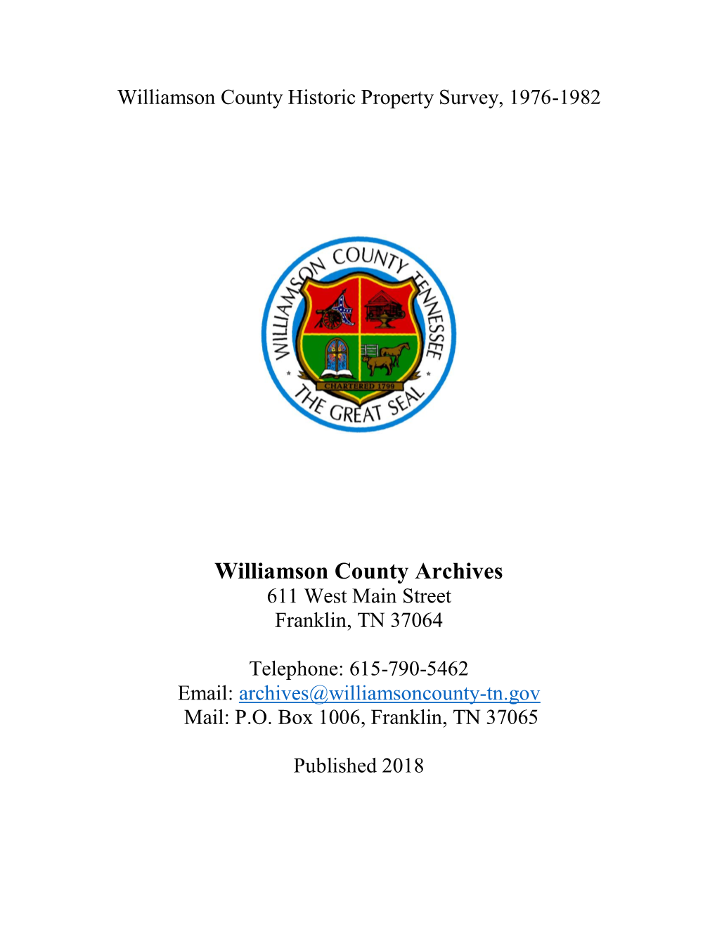 Williamson County Historic Property Survey, 1976-1982