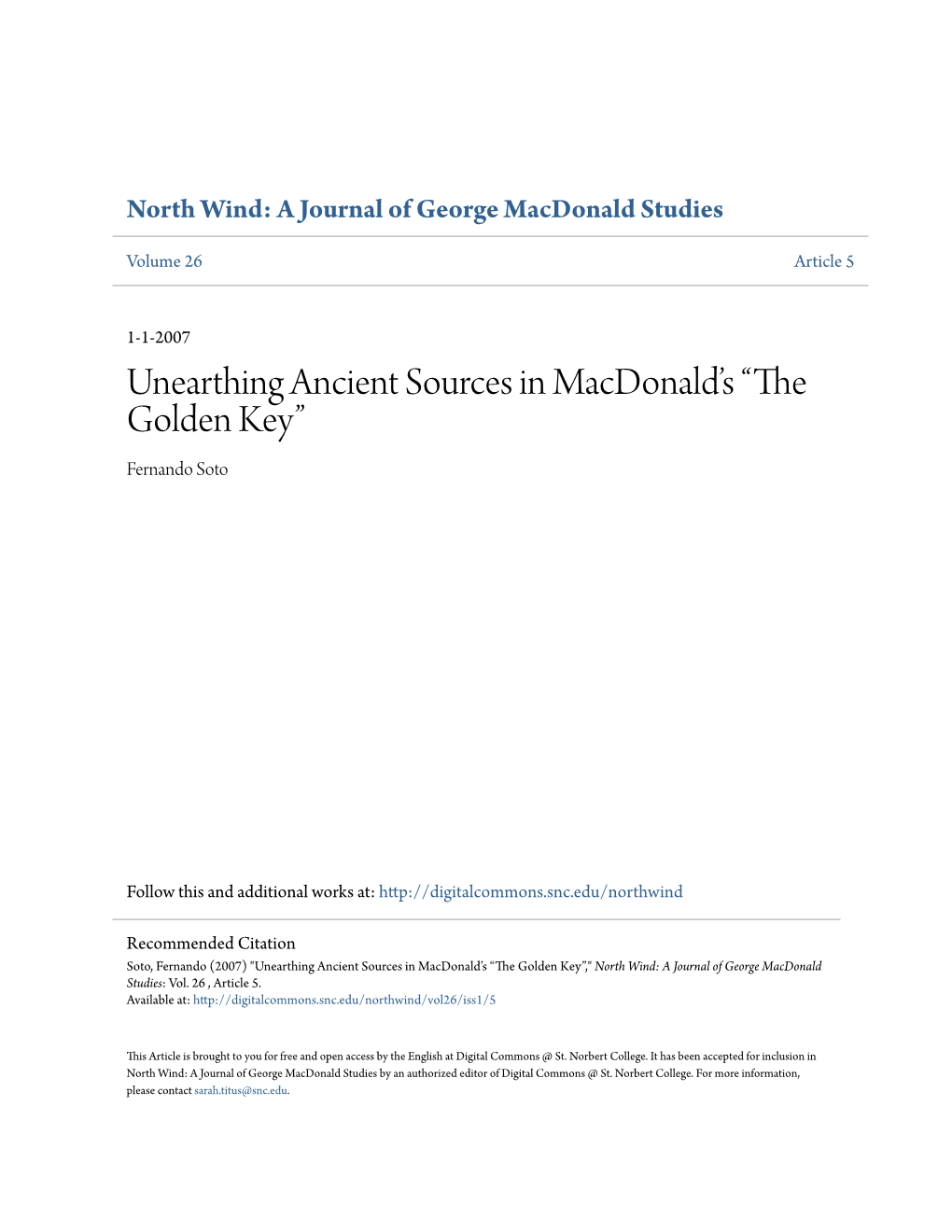 Unearthing Ancient Sources in Macdonald's “The Golden Key”