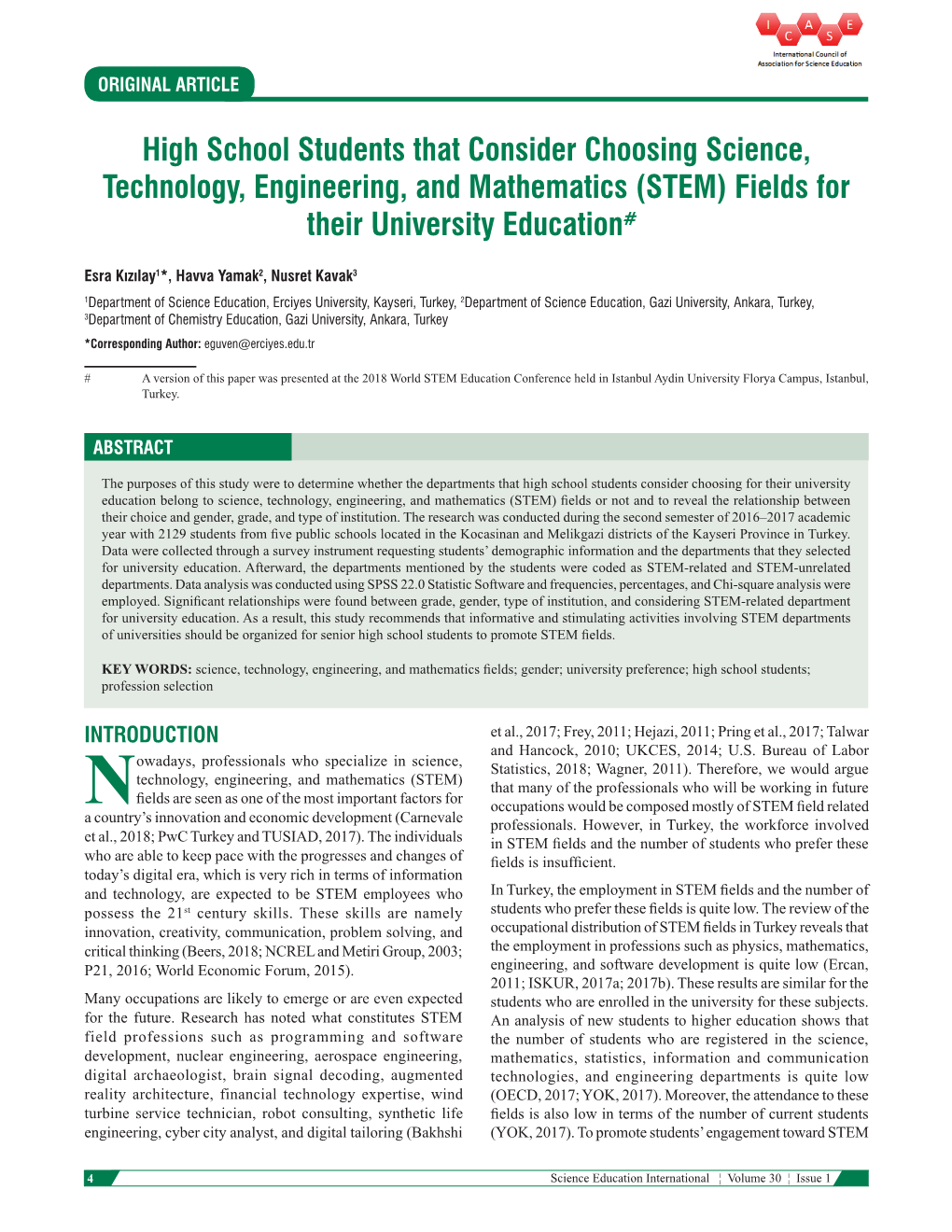 High School Students That Consider Choosing Science, Technology, Engineering, and Mathematics (STEM) Fields for Their University Education#1