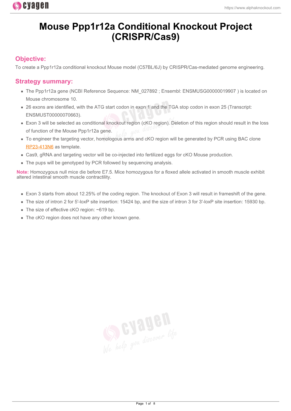 Mouse Ppp1r12a Conditional Knockout Project (CRISPR/Cas9)