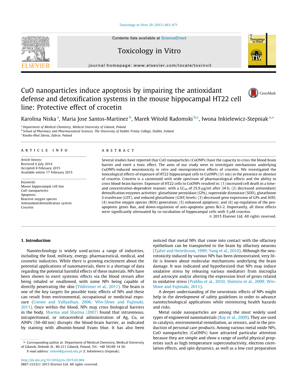 Cuo Nanoparticles Induce Apoptosis by Impairing the Antioxidant