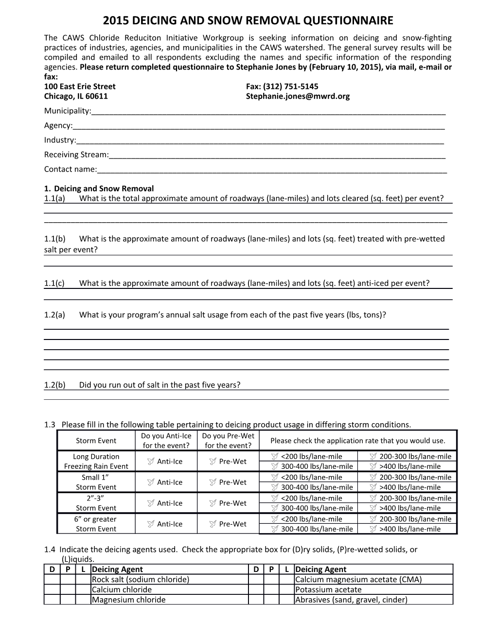 2015 Deicing and Snow Removal Questionnaire