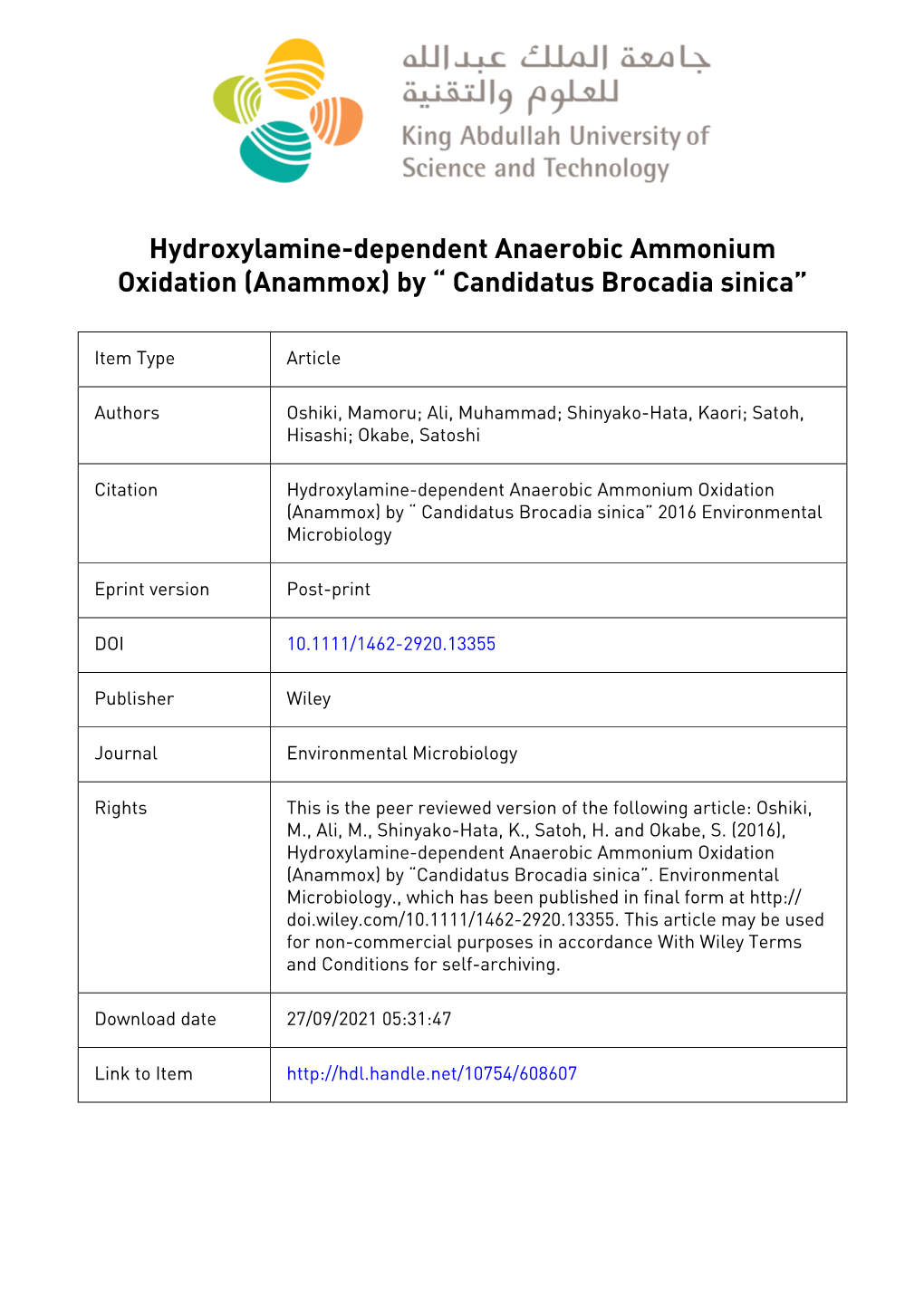 Hydroxylamine‐Dependent Anaerobic Ammonium