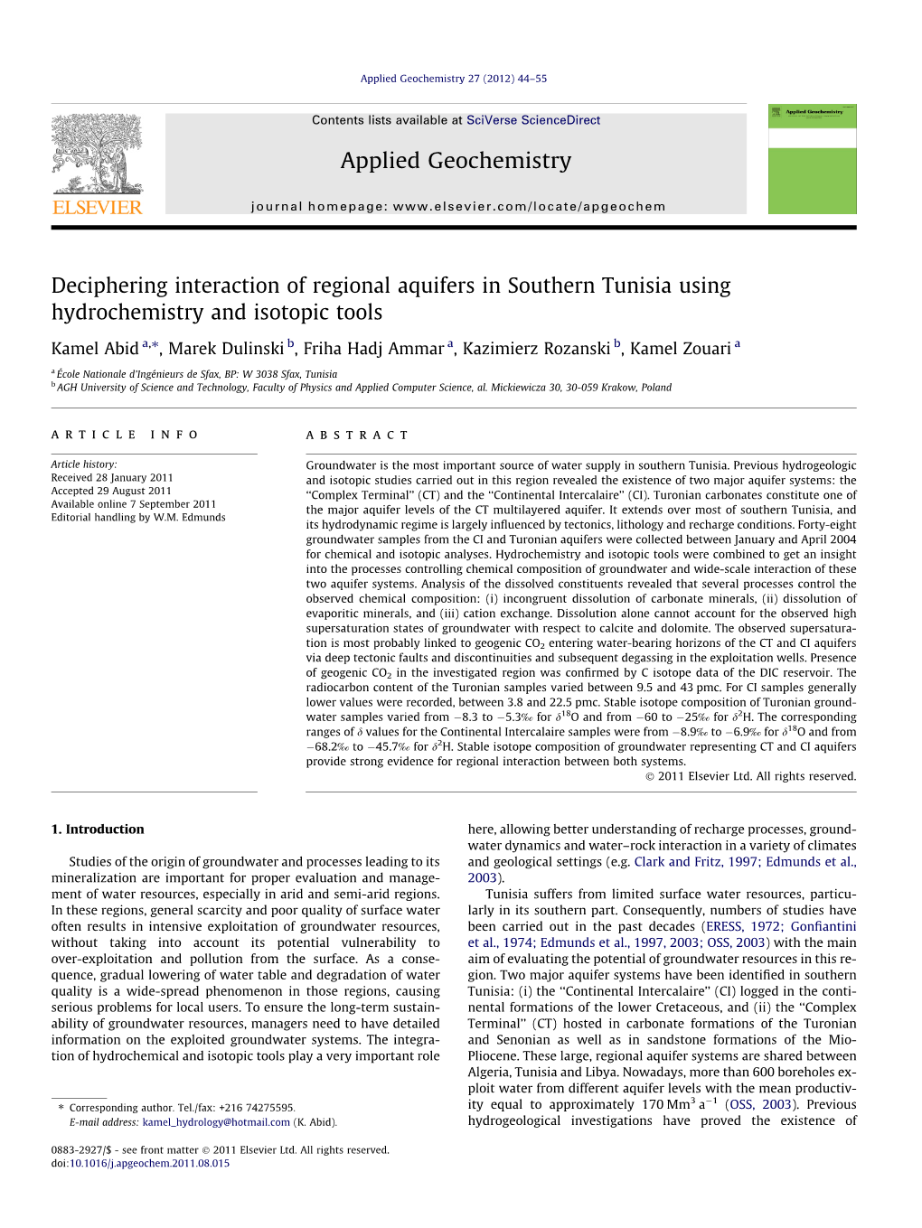 Deciphering Interaction of Regional Aquifers in Southern Tunisia Using