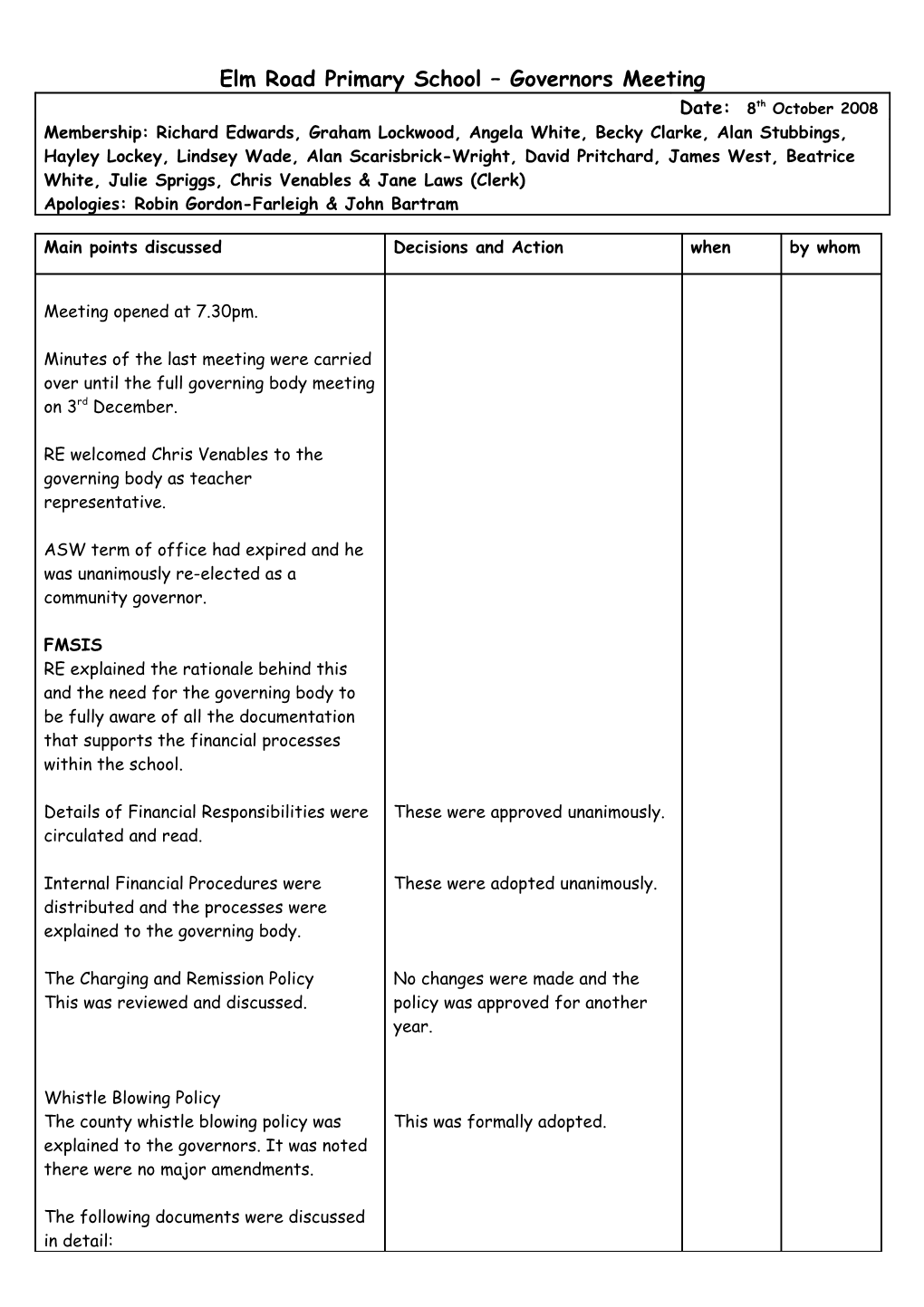 Elm Road Primary School - Resource Committee Report