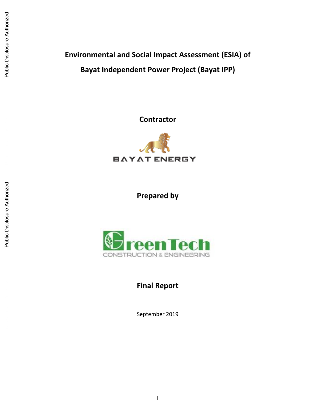 (ESIA) of Bayat Independent Power Project (Bayat IPP) Public Disclosure Authorized