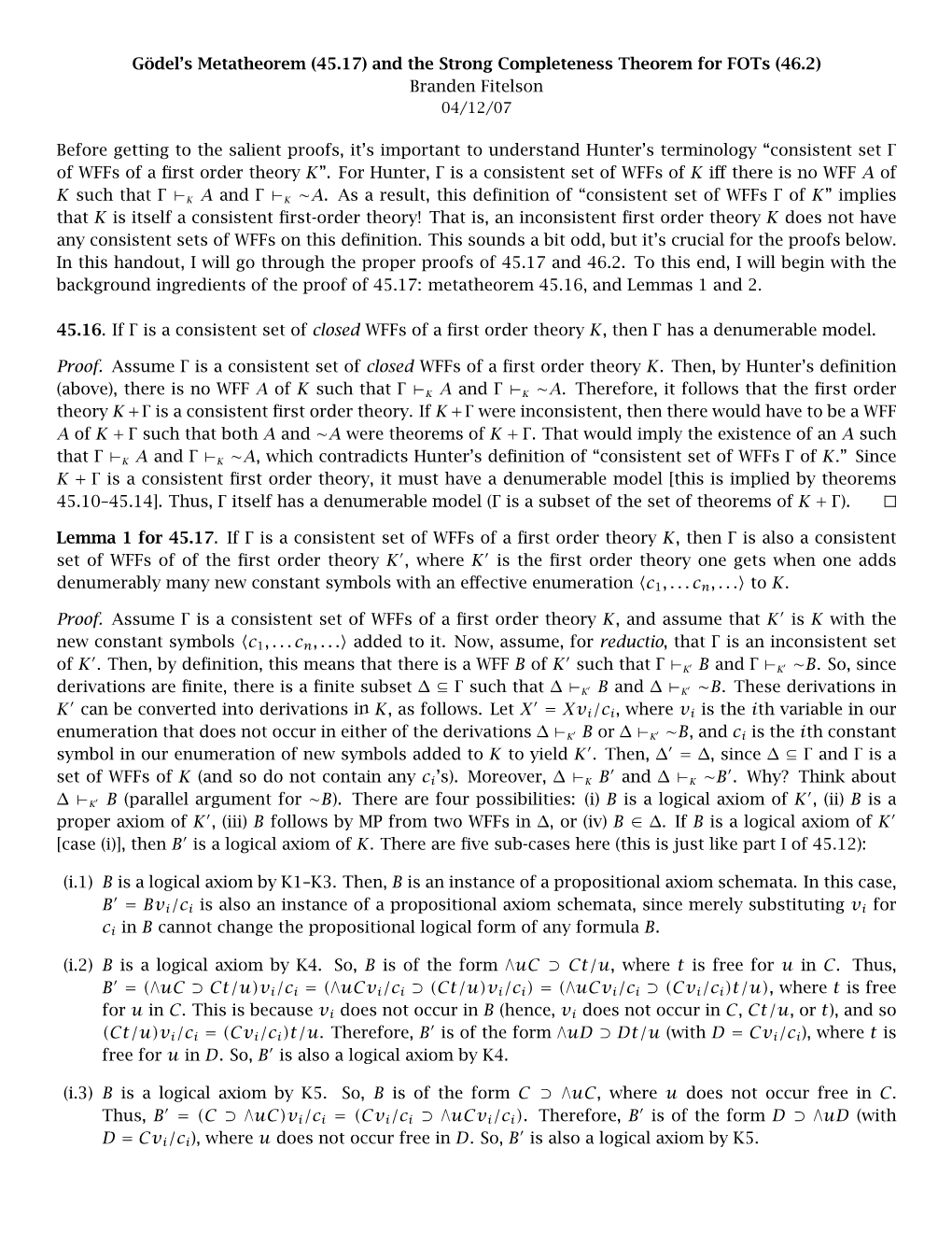 Gödel's Metatheorem (45.17) and the Strong