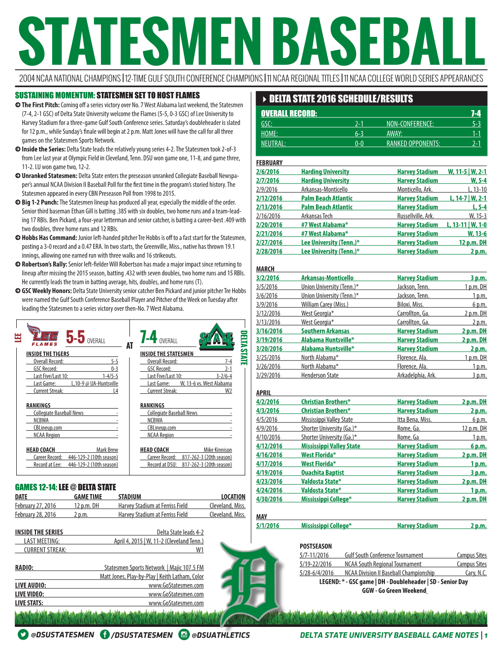 Statesmen Baseball 2004 Ncaa National Champions | 12-Time Gulf South Conference Champions | 11 Ncaa Regional Titles | 11 Ncaa College World Series Appearances