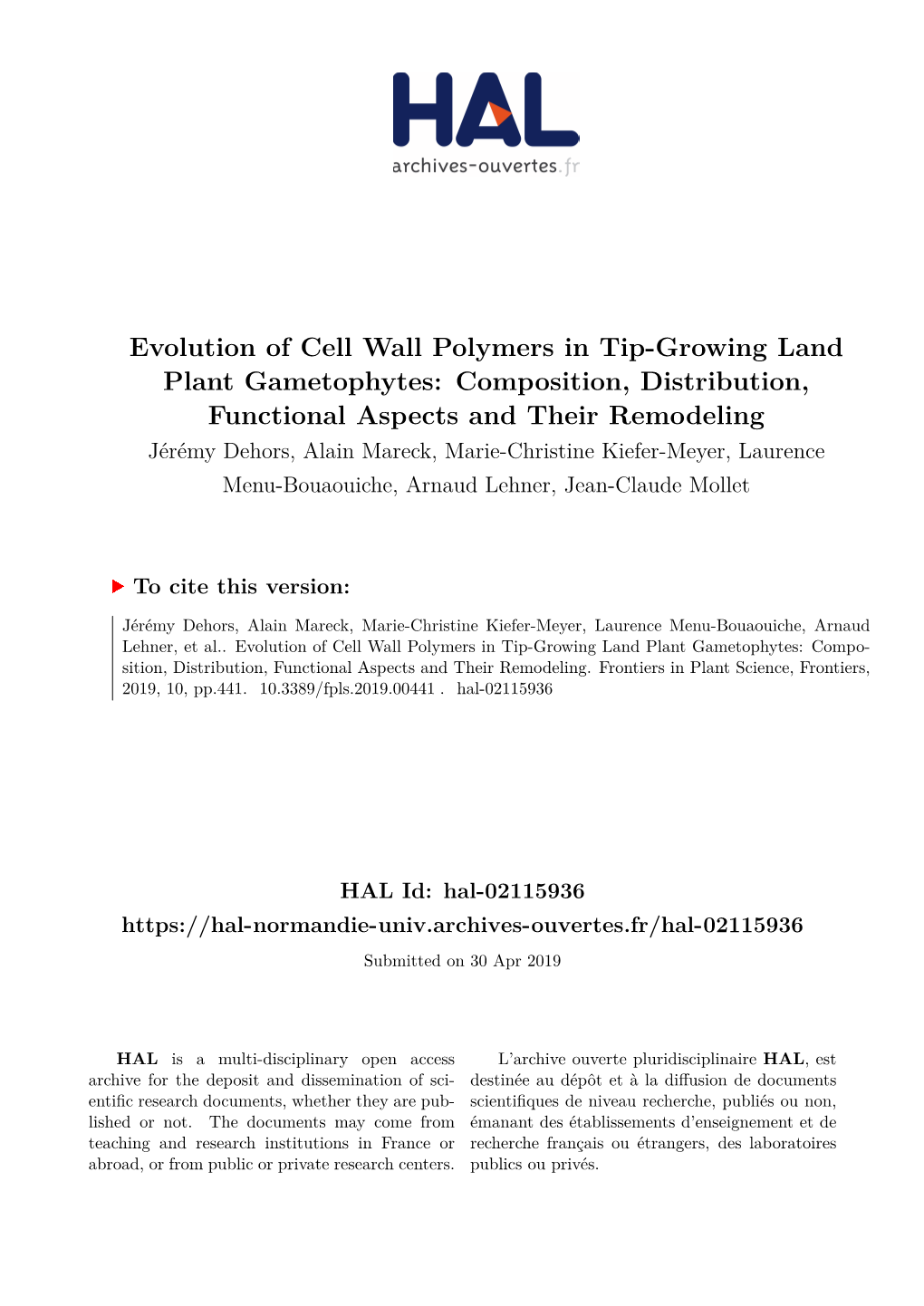 Evolution of Cell Wall Polymers in Tip