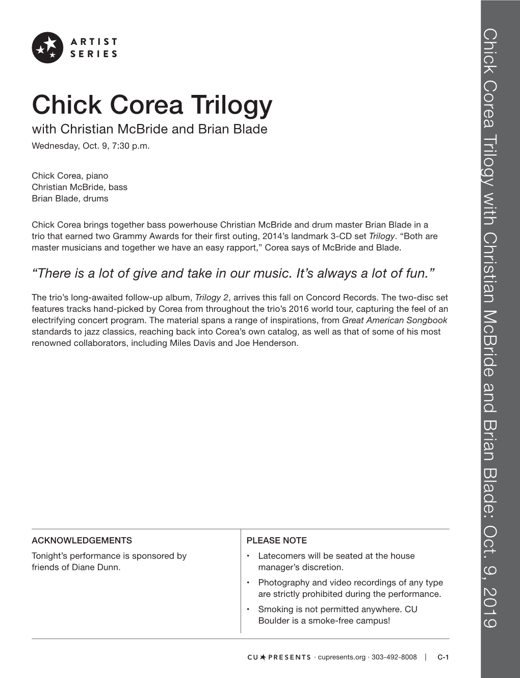 Chick Corea Trilogy with Christian Mcbride and Brian Blade: Oct