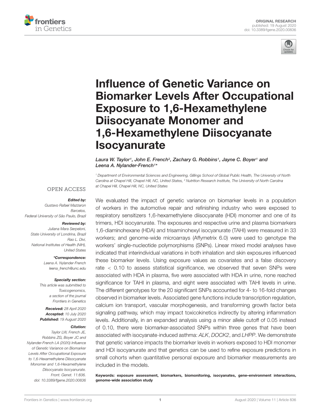 Influence of Genetic Variance on Biomarker Levels After