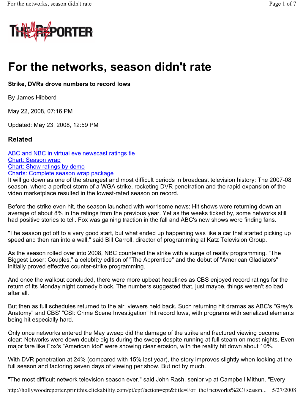 For the Networks, Season Didn't Rate Page 1 of 7