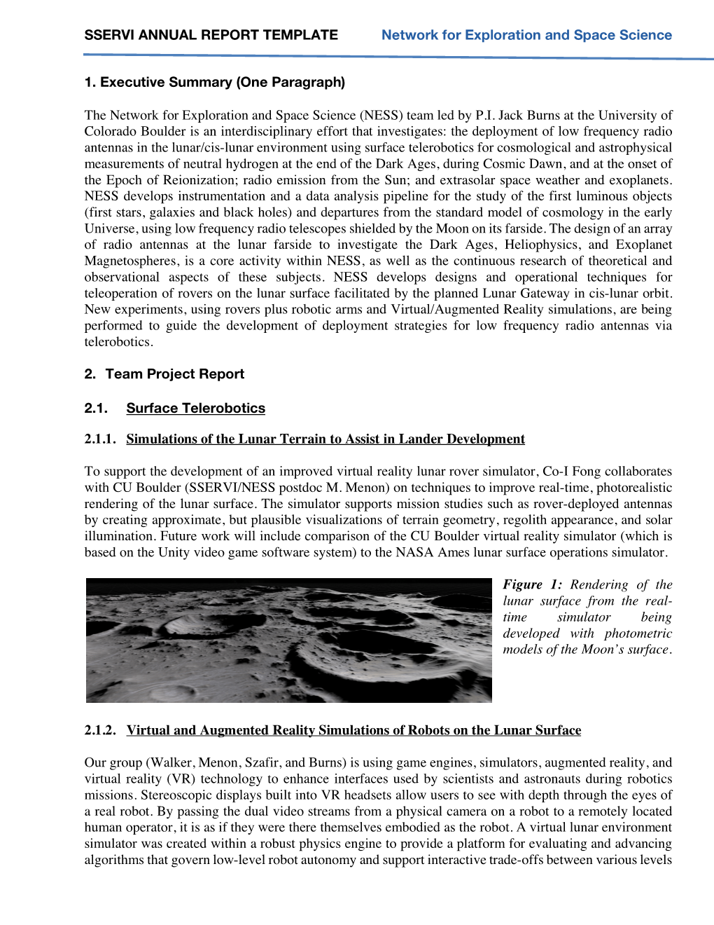 SSERVI ANNUAL REPORT TEMPLATE Network for Exploration and Space Science