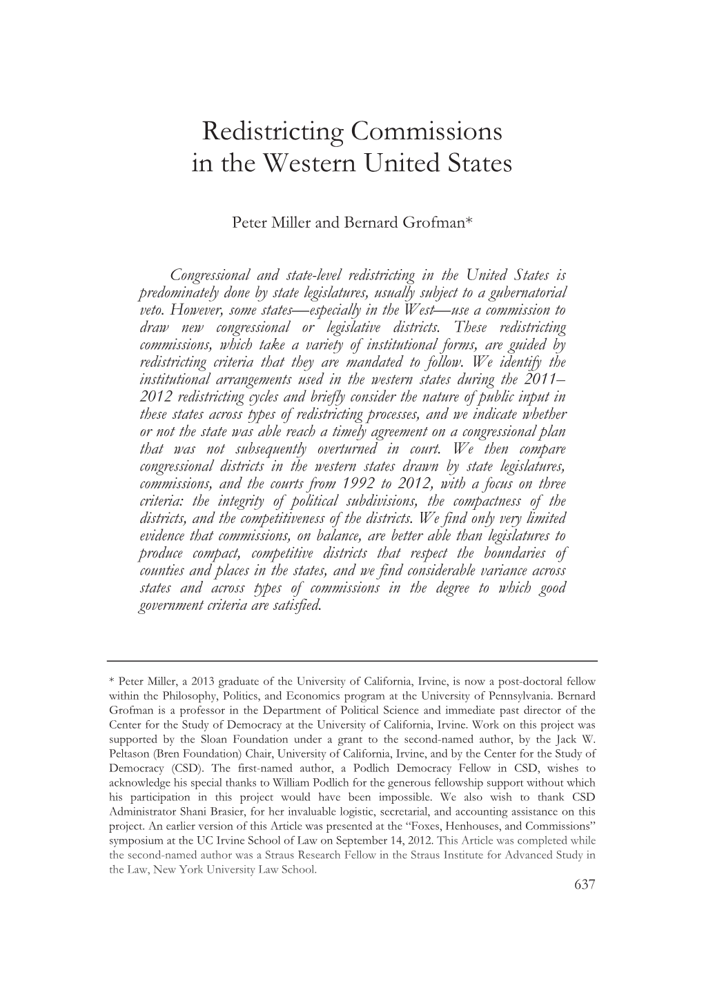 Redistricting Commissions in the Western United States