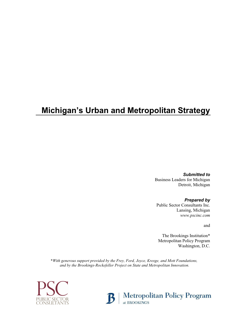 Michigan's Urban and Metropolitan Strategy