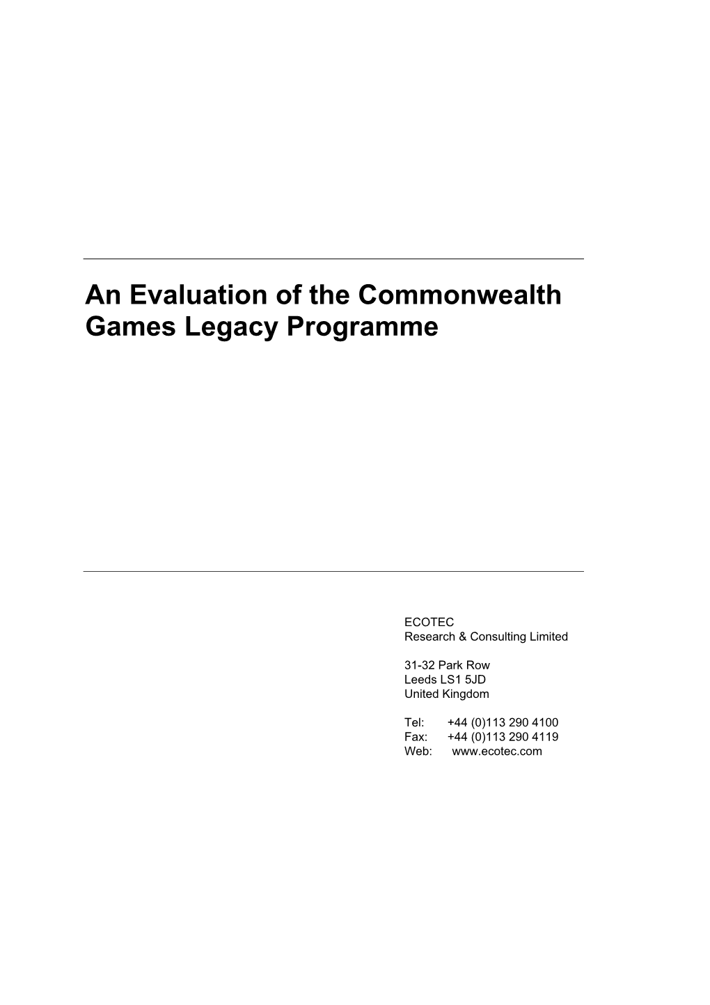 An Evaluation of the Commonwealth Games Legacy Programme
