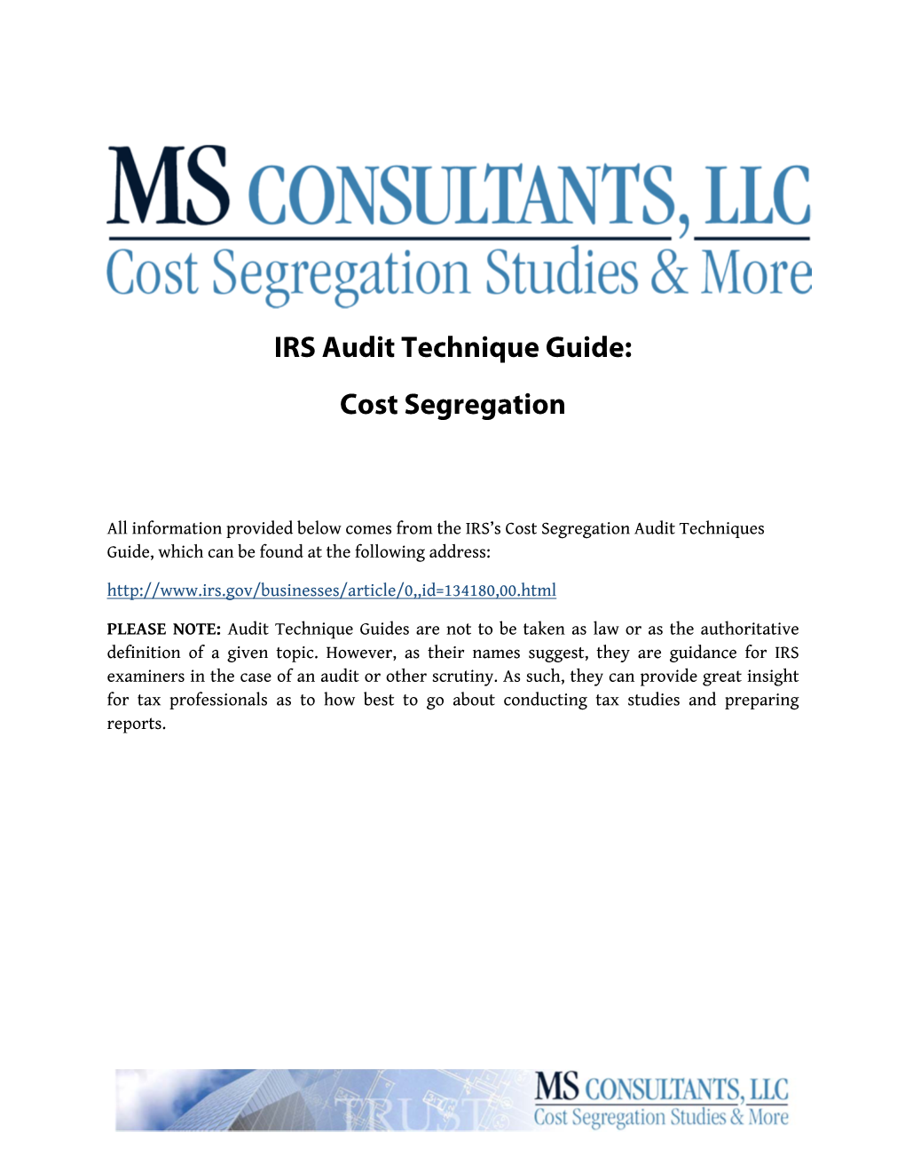 IRS Audit Technique Guide: Cost Segregation