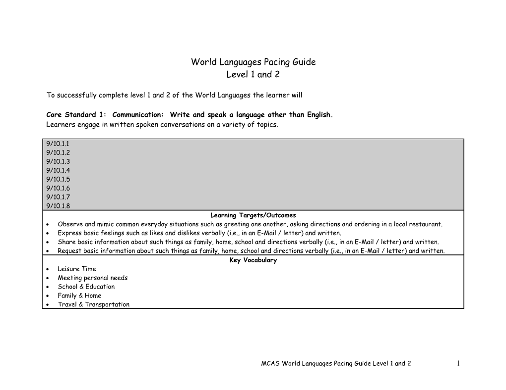 World Languages Pacing Guide