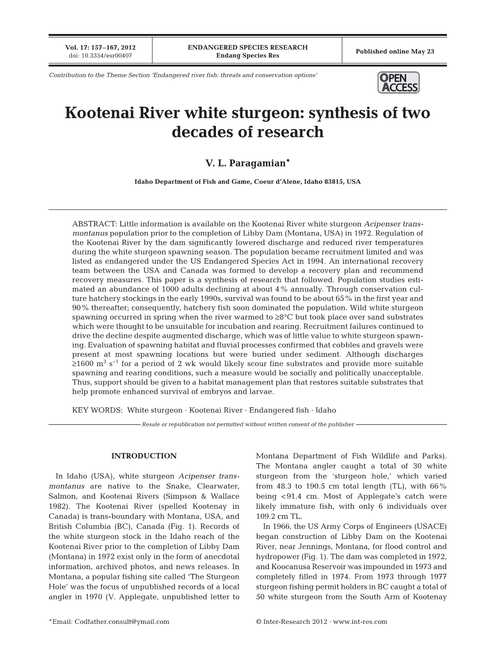 Kootenai River White Sturgeon: Synthesis of Two Decades of Research