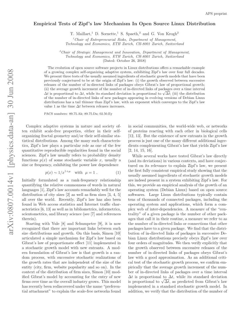 Empirical Tests of Zipf's Law Mechanism in Open Source Linux