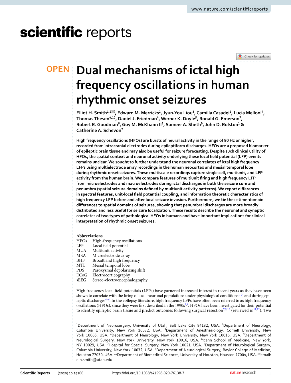 Dual Mechanisms of Ictal High Frequency Oscillations in Human Rhythmic Onset Seizures Elliot H