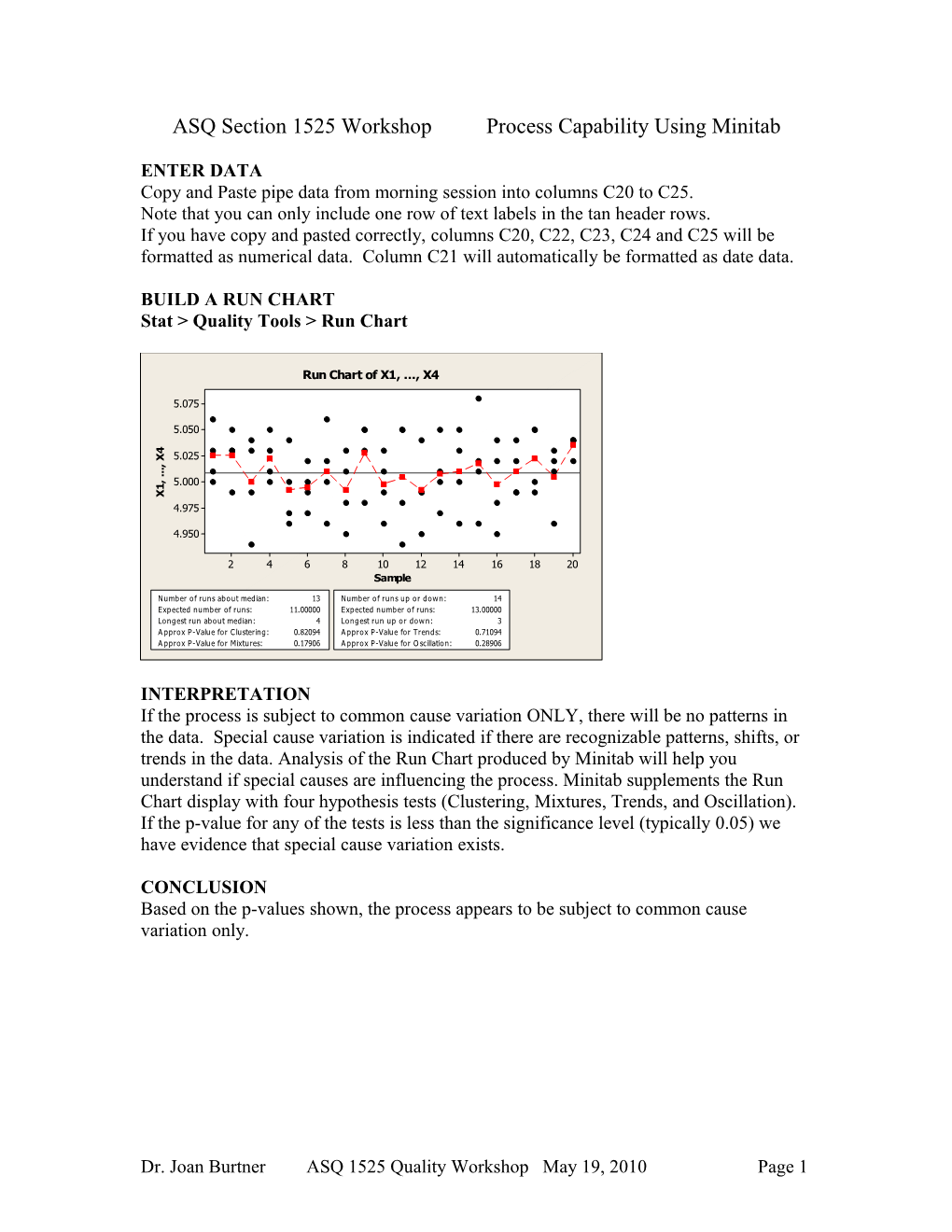 ASQ Section 1525 Workshop Process Capability Using Minitab