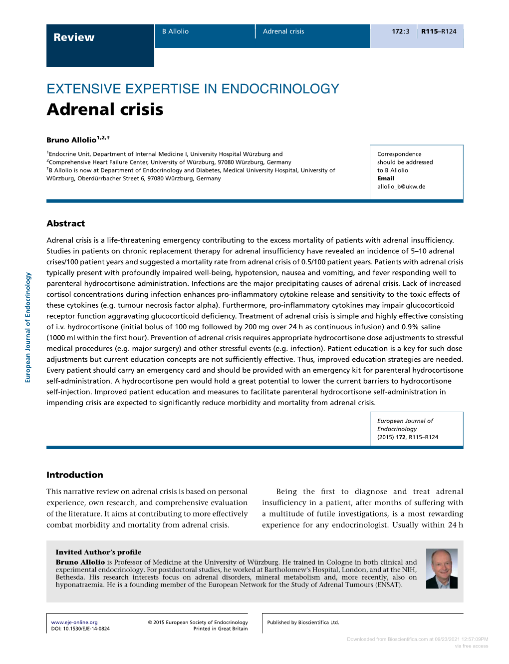 Adrenal Crisis 172:3 R115–R124 Review