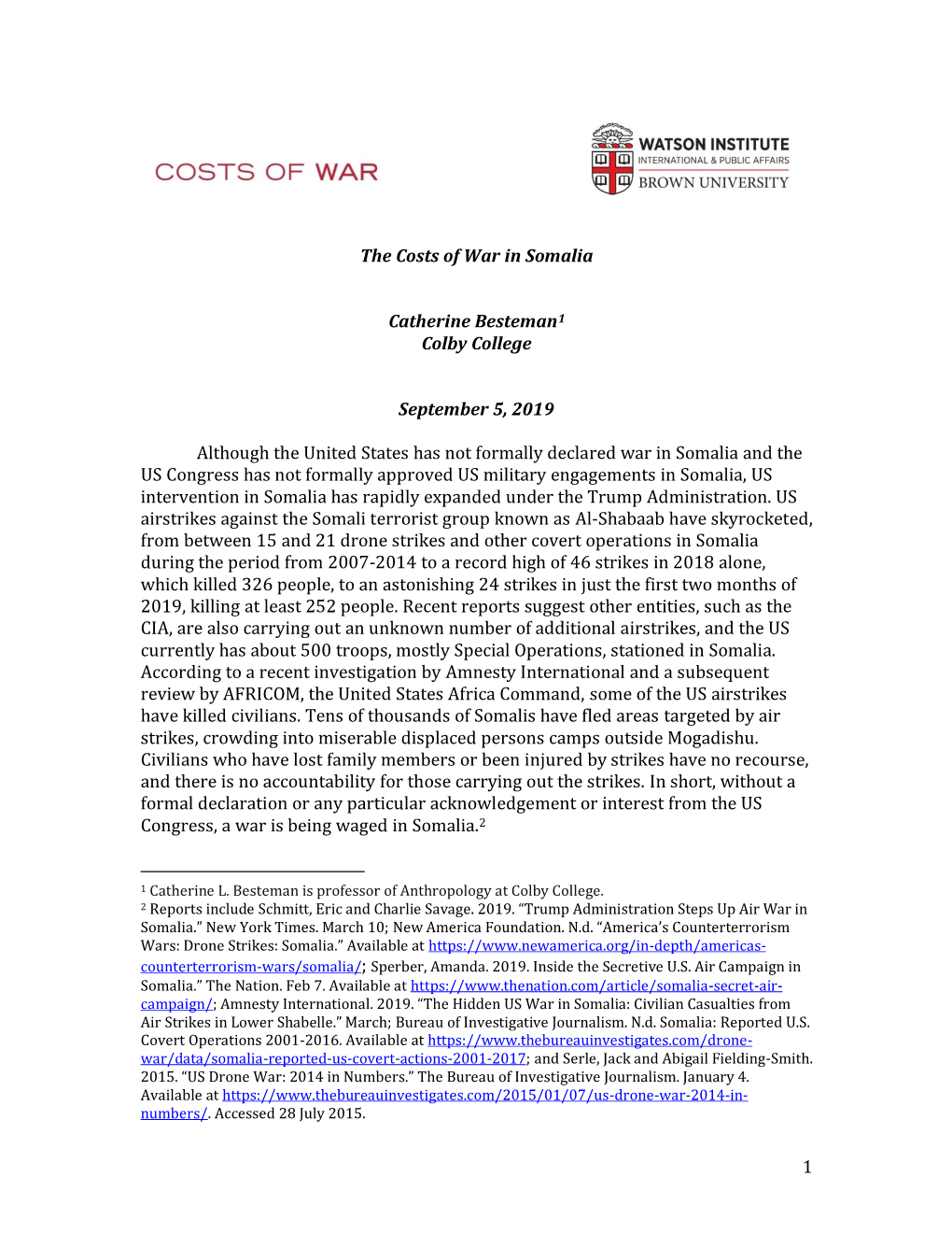 The Costs of War in Somalia