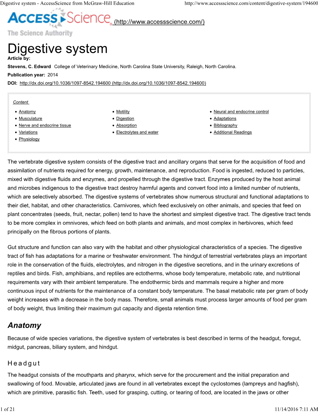 Digestive System - Accessscience from Mcgraw-Hill Education