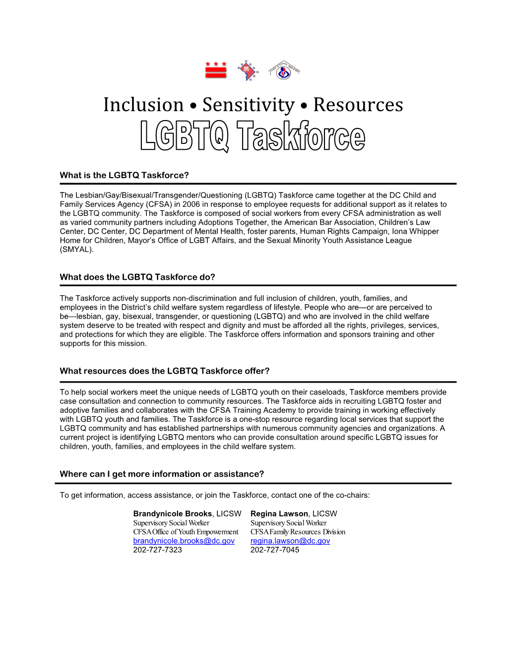 DC Child and Family Services Agency (CFSA) in 2006 in Response to Employee Requests for Additional Support As It Relates to the LGBTQ Community