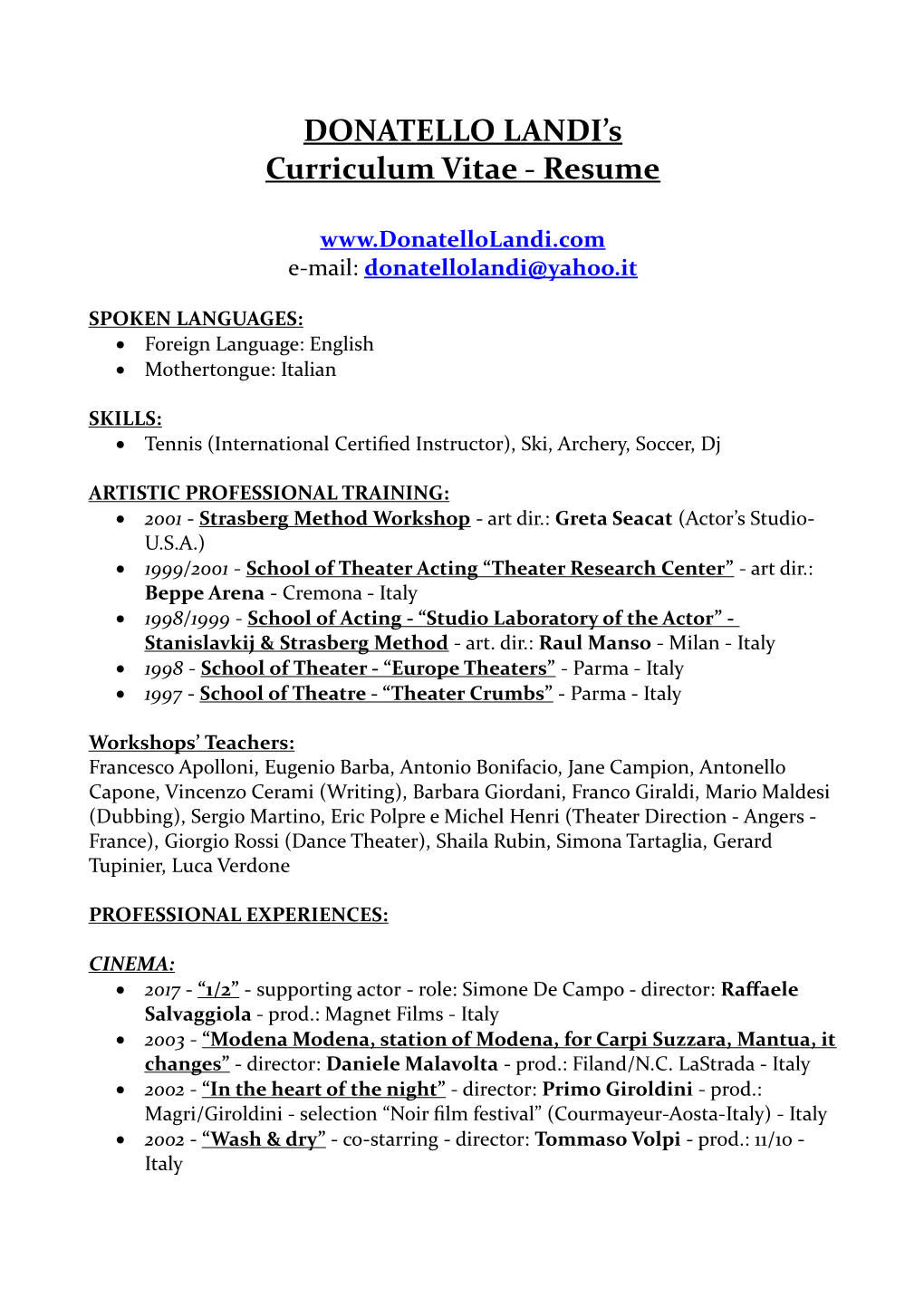 DONATELLO LANDI's Curriculum Vitae