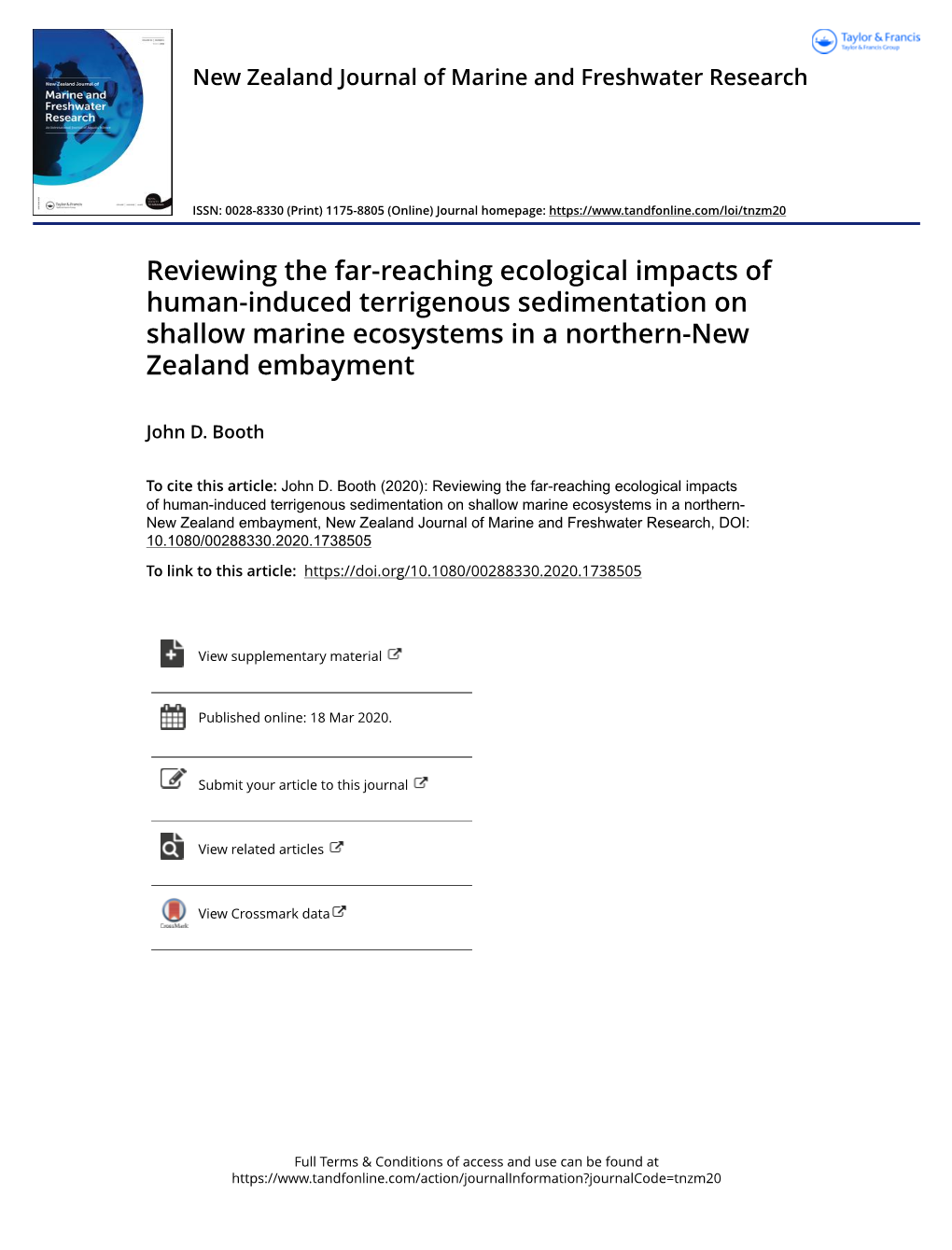 Reviewing the Far-Reaching Ecological Impacts of Human-Induced Terrigenous Sedimentation on Shallow Marine Ecosystems in a Northern-New Zealand Embayment