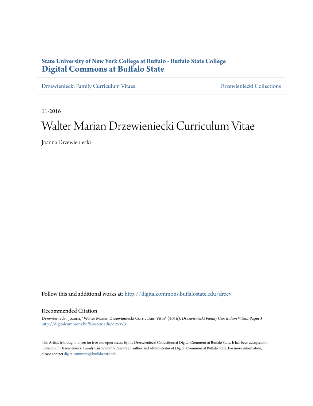 Walter Marian Drzewieniecki Curriculum Vitae Joanna Drzewieniecki