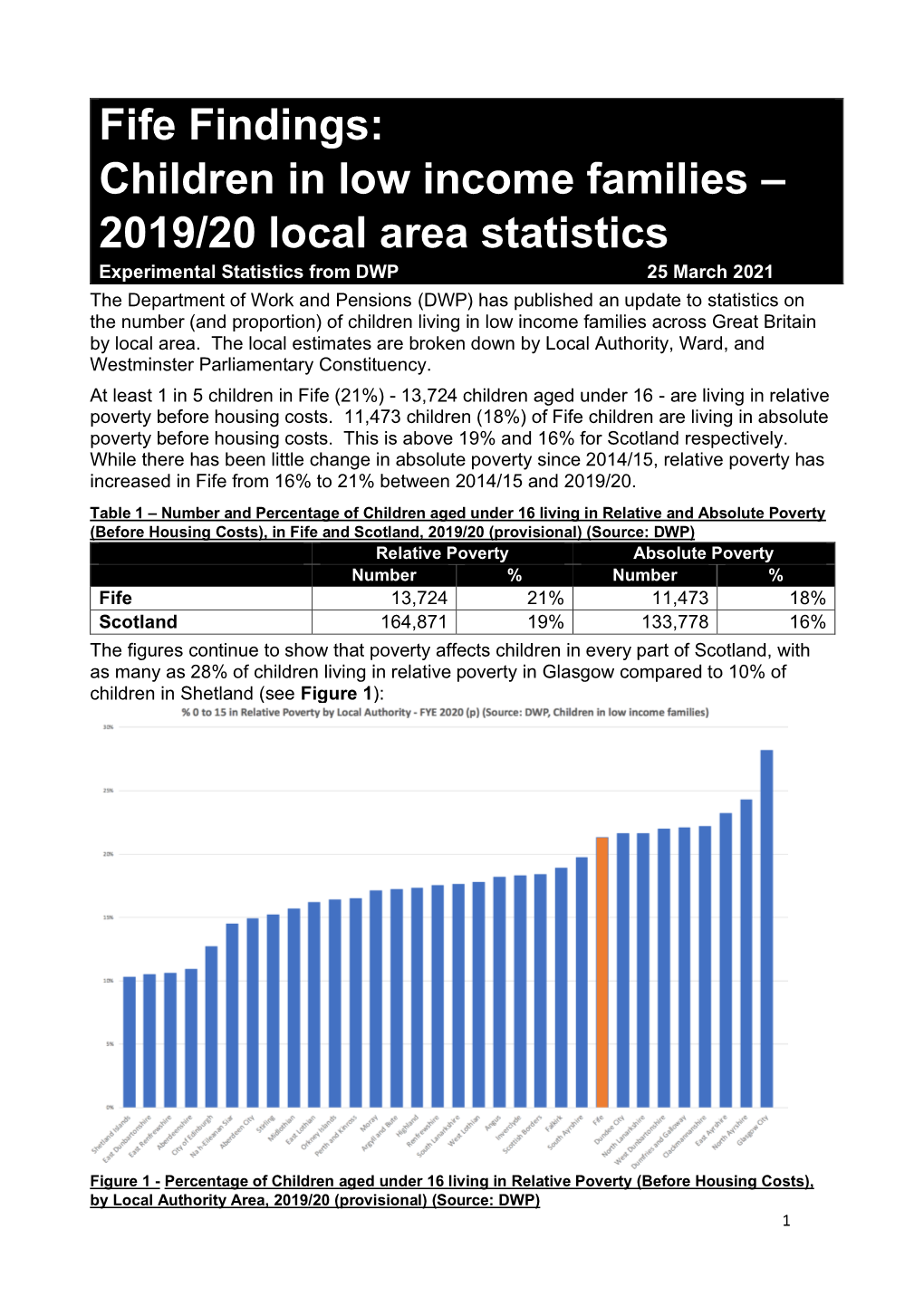 Fife Findings: Children in Low Income Families – 2019/20 Local Area Statistics