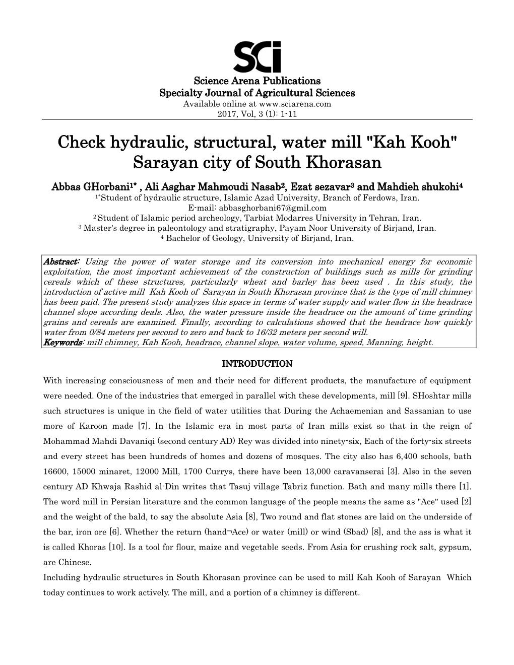 Check Hydraulic, Structural, Water Mill "Kah Kooh" Sarayan City of South Khorasan