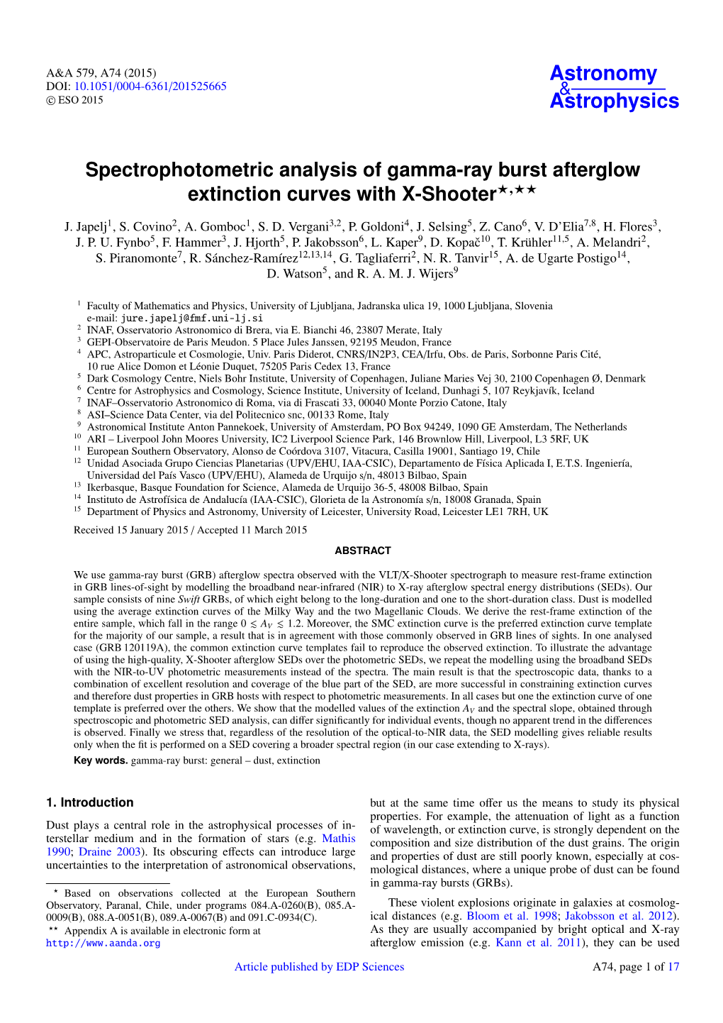 Spectrophotometric Analysis of Gamma-Ray Burst Afterglow Extinction Curves with X-Shooter?,??