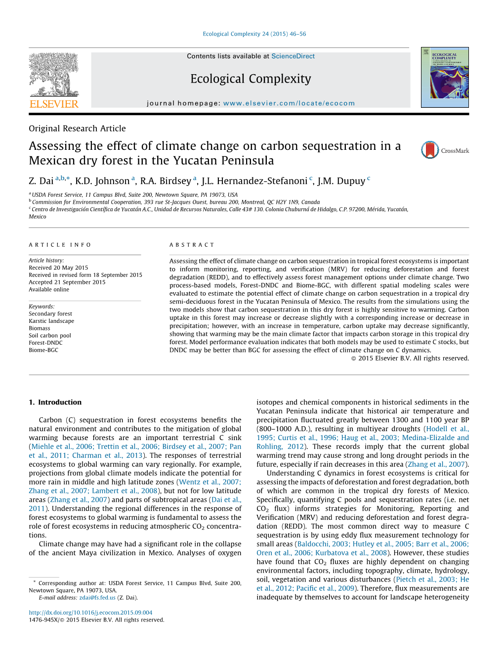 Assessing the Effect of Climate Change on Carbon Sequestration in a Mexican Dry Forest in the Yucatan Peninsula